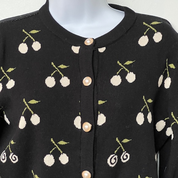 Marant Cherry Sweater Cardigan Button Up Repeat Pattern Black Cream Size S/M - Picture 2 of 6